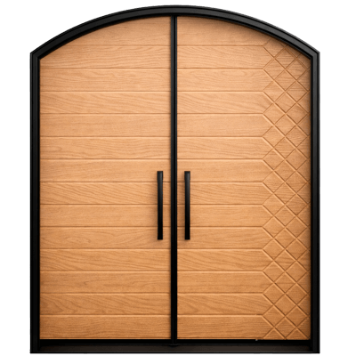 Double arched fiberglass doors configuration
