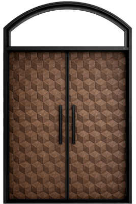 Double fiberglass door with arched transom