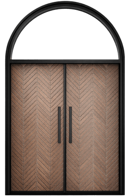 Double fiberglass door with half-moon transom