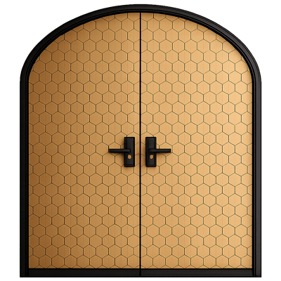 Double half-moon fiberglass doors configuration