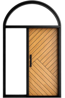 Single fiberglass door with left sidelight and half-moon transom