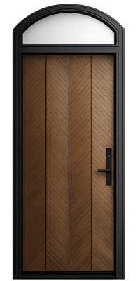 Single fiberglass door with arched transom