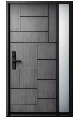 Single fiberglass door with right sidelight