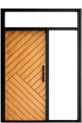 Single fiberglass door with transom and right sidelight