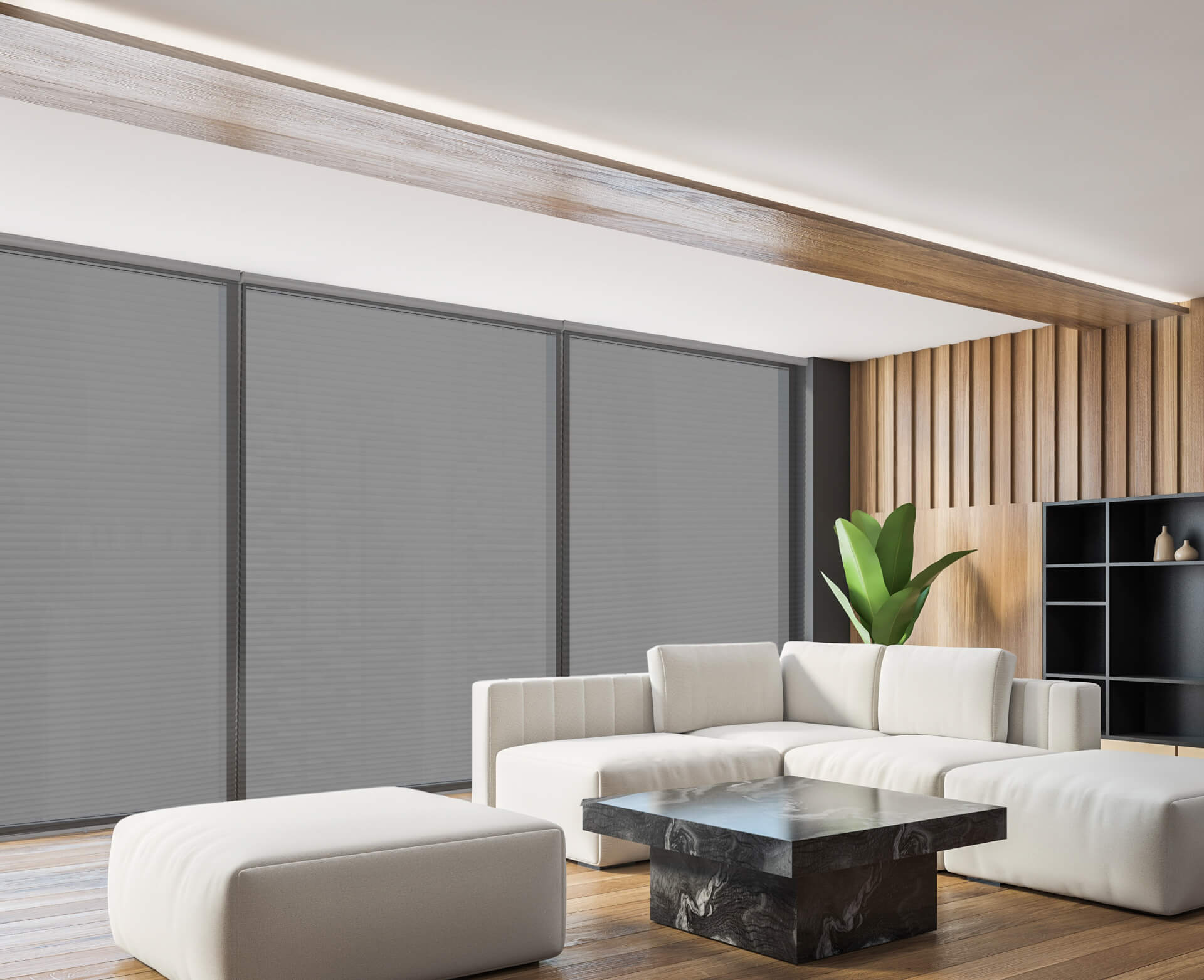Cellular shades installed on large windows — ECO Glass Windows And Doors