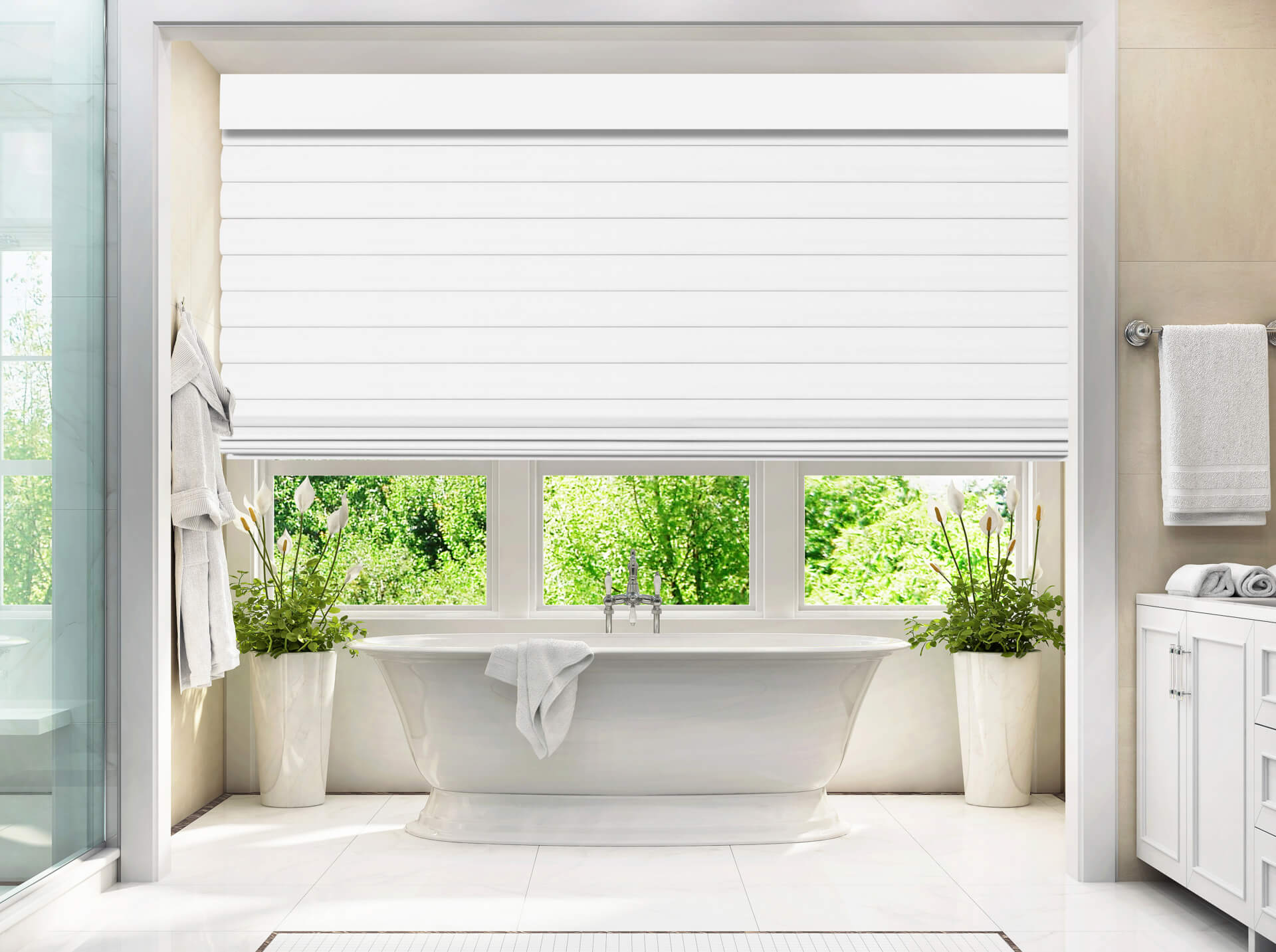 Flat roman shade lowered — ECO Glass