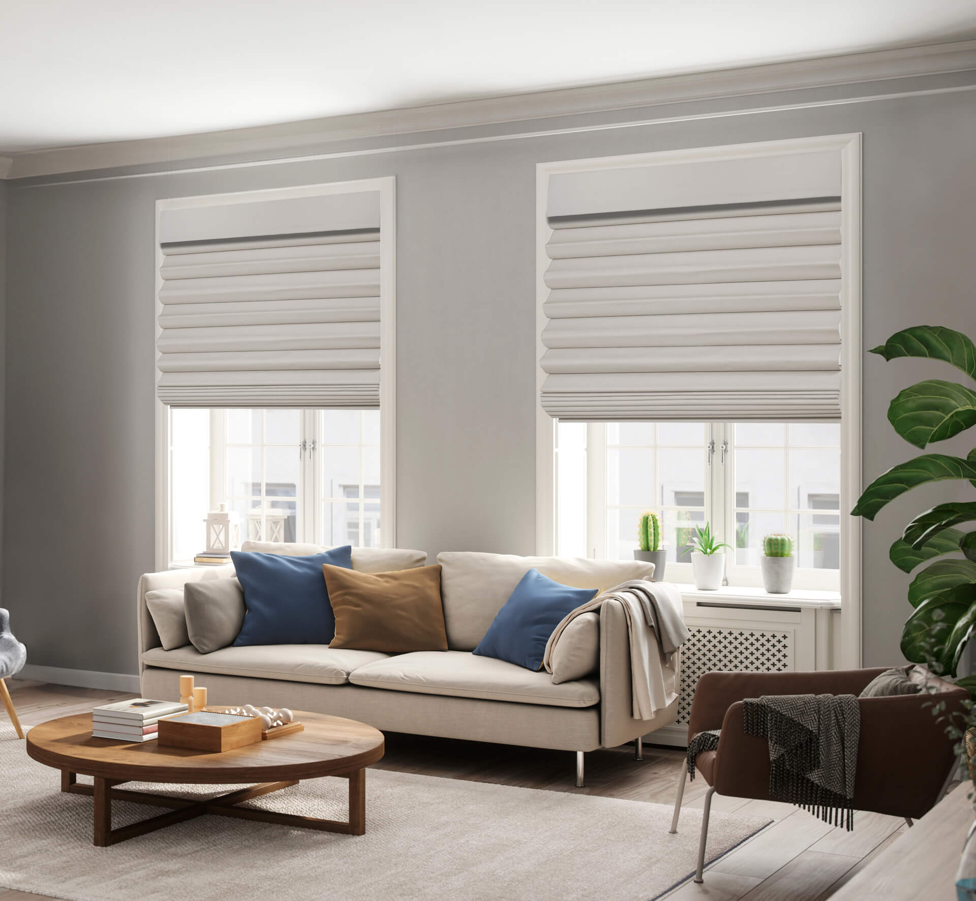 Hobbled roman blind raised position — ECO Glass